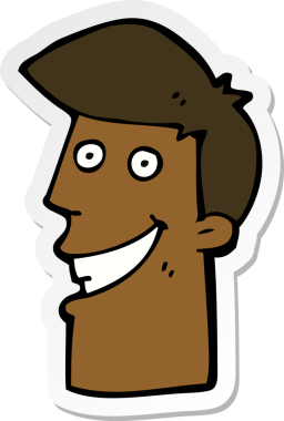 Bir insan tarafından çizilmiş sırıtan bir karikatür çıkartması.