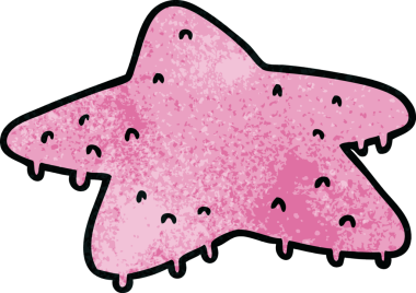 Bir insan tarafından çizilmiş yıldız balığının el çizimi karikatürü.