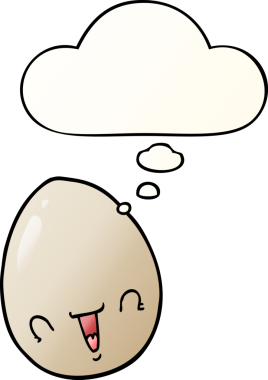 Düşünce baloncuklu çizgi film yumurtası bir insan tarafından çizilmiş.