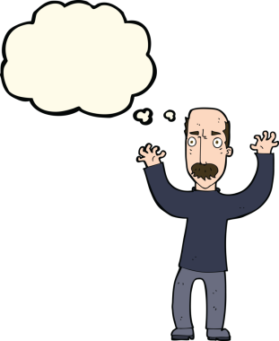 Bir insan tarafından çizilmiş düşünce balonlu kızgın baba çizgi filmi.