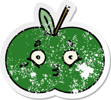 Bir insan tarafından çizilmiş tatlı, sulu bir elmanın sıkıntılı çıkartması.