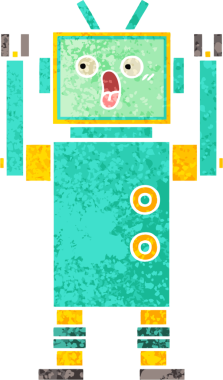 Bir insan tarafından çizilmiş bir robotun retro çizim tarzı karikatürü