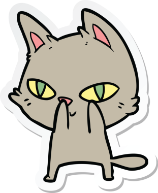 Bir insan tarafından çizilmiş çizgi film kedisinin çıkartması.