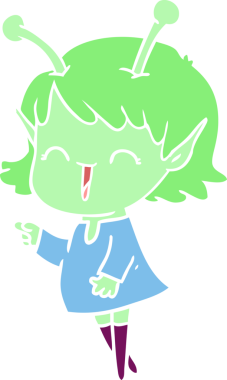 Bir insan tarafından çizilmiş düz renkli uzaylı kız çizgi filmi.