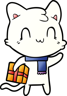 Bir insan tarafından çizilmiş eşarp takan mutlu bir kedi.