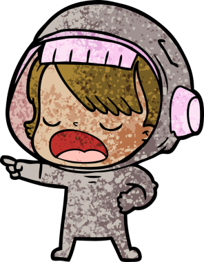 Bir insan tarafından çizilmiş konuşan astronot çizgi filmi.