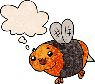 Bir insan tarafından çizilmiş grunge desenli düşünce baloncuklu komik çizgi film arısı.