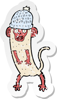 Bir insan tarafından çizilmiş çılgın bir maymunun gerilmiş çıkartması.