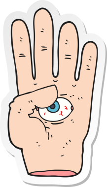 Bir insan tarafından çizilmiş, karikatürlü, ürkütücü bir elin çıkartması.