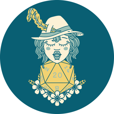 Bir insan tarafından çizilmiş 20 zarlı Retro Dövme Tarzı insan ozanı