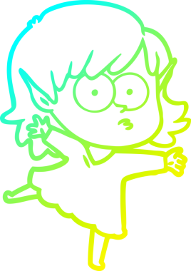 Soğuk gradyan çizgi çizimi bir insan tarafından çizilmiş bir elf kızı