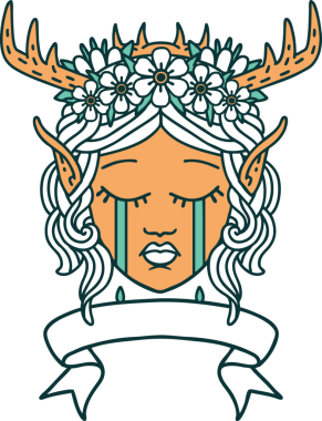 Retro Dövme Tarzı Elf Karakter Yüzü Bir insan tarafından çizilmiş pankartıyla