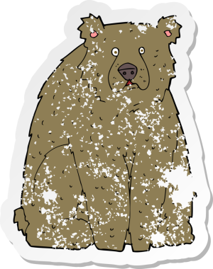 Bir insan tarafından çizilmiş komik bir ayının gerilimli çıkartması.