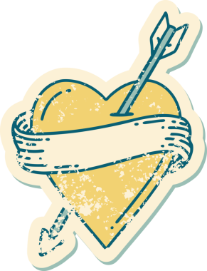 Bir insan tarafından çizilmiş ok kalp ve pankartın sembolik dövmeli görüntüsü