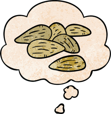 Düşünce baloncuklu çizgi film bademleri bir insan tarafından çizilmiş grunge doku tarzında.