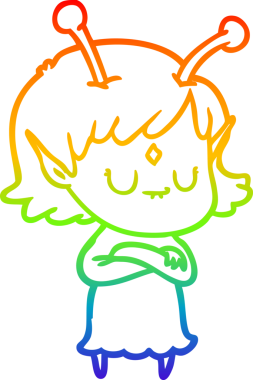 Gökkuşağı gradyan çizgisi bir insan tarafından çizilmiş uzaylı bir kızın çizimi