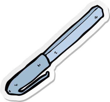 Bir insan tarafından çizilmiş bir karikatür kalemi etiketi.