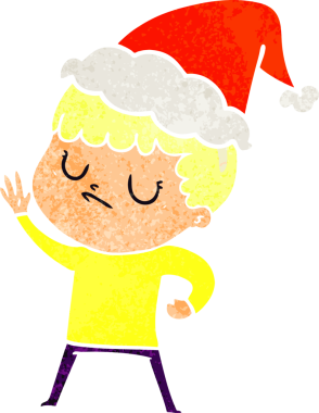 Bir insanın çizdiği Noel Baba şapkası giyen huysuz bir çocuğun el çizimi karikatürü.