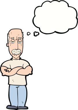 Bir insan tarafından çizilmiş, bıyıklı kızgın bir çizgi film karakteri.