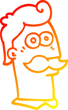 Bir insan tarafından çizilmiş bıyıklı bir çizgi film karakteri.