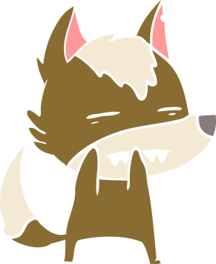 Düz renkli çizgi film kurt bir insan tarafından çizilmiş dişleri gösteriyor.