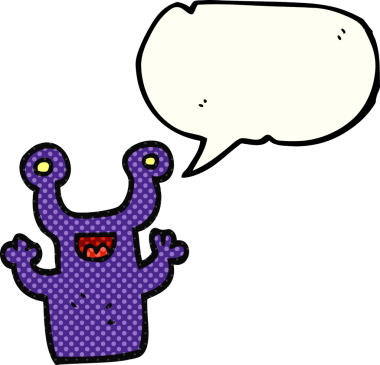 El yazısıyla çizilmiş çizgi roman konuşma balonu karikatürü küçük uzaylı bir insan tarafından çizilmiş.