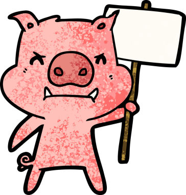 Bir insan tarafından çizilen kızgın çizgi film domuzu protestosu