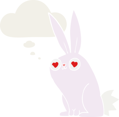 Çizgi film tavşanı insan tarafından çizilmiş düşünce baloncuğuna aşık.