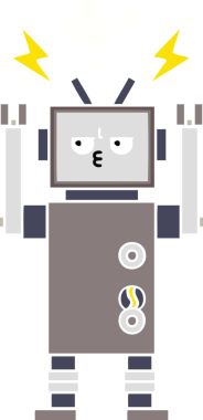 Bir insan tarafından çizilmiş düz renkli bir robot karikatürü