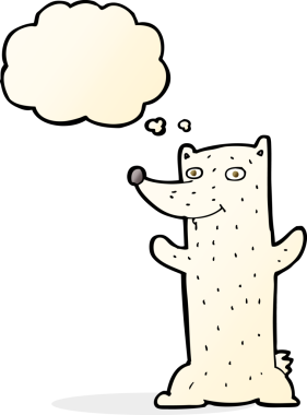 Bir insan tarafından çizilmiş düşünce baloncuklu kutup ayısı çizgi filmi.