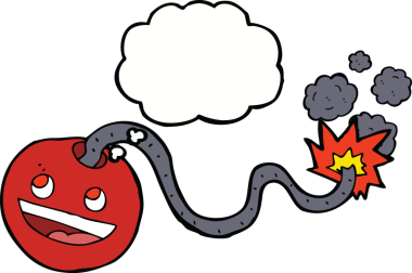 Bir insan tarafından çizilmiş düşünce baloncuğu ile yanan bir bomba.