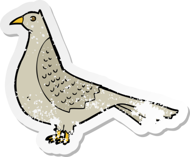 Bir insan tarafından çizilmiş karikatür kuşunun gerilmiş çıkartması.