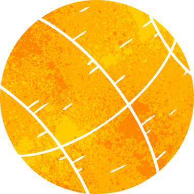 Bir insan tarafından çizilmiş bir basket topunun el çizimi karikatürü.
