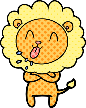 Bir insan tarafından çizilmiş mutlu çizgi film aslanı.