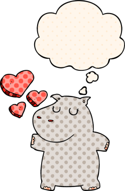 Çizgi roman tarzında bir insan tarafından çizilmiş düşünce baloncuğuna aşık çizgi film suaygırı.