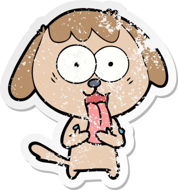 Bir insan tarafından çizilmiş şirin bir köpeğin sıkıntılı çıkartması.