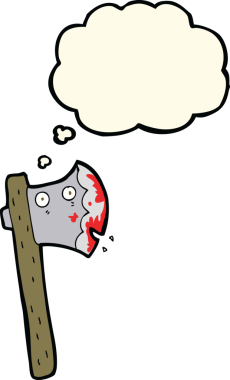 Bir insan tarafından çizilmiş kanlı balta.