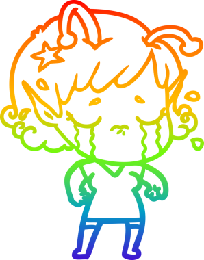 Gökkuşağı gradyan çizgisi, bir insan tarafından çizilmiş ağlayan uzaylı bir kızın çizimi.