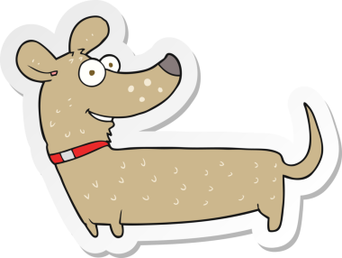 Bir insan tarafından çizilmiş mutlu bir köpeğin çıkartması.