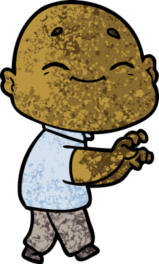 Bir insan tarafından çizilmiş mutlu kel adam çizgi filmi.