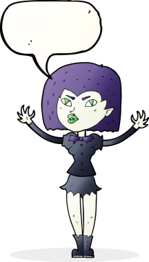 Bir insan tarafından çizilmiş konuşma balonu olan vampir kız.