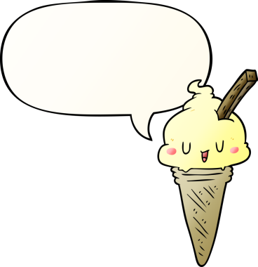 Bir insan tarafından çizilmiş, konuşma baloncuklu tatlı çizgi film dondurması.