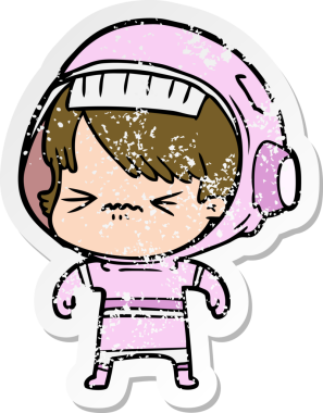 Bir insan tarafından çizilmiş kızgın bir uzay kızının sıkıntılı çıkartması.