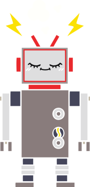 Bir insan tarafından çizilen dans eden robotun düz renkli retro karikatürü