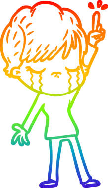 Gökkuşağı gradyan çizimi bir insan tarafından çizilmiş ağlayan bir çizgi kadın çizimi