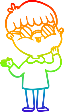 Bir insan tarafından çizilmiş gözlük takan çizgi film çocuğu çizimi.