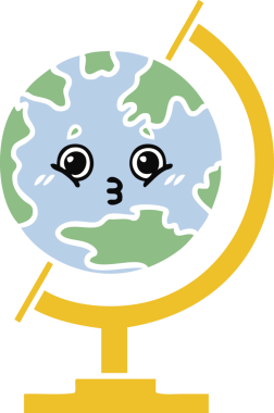 Bir insan tarafından çizilmiş dünyanın düz renkli retro karikatürü