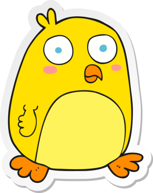 Bir insan tarafından çizilmiş çizgi film kuşunun çıkartması.