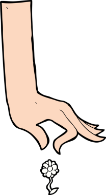 Bir insan tarafından çizilmiş çiçekleri toplayan el çizimi.