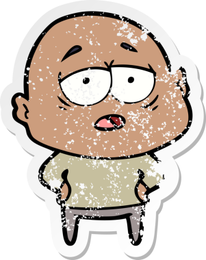 Bir insan tarafından çizilmiş yorgun ve kel bir adamın sıkıntılı çıkartması.